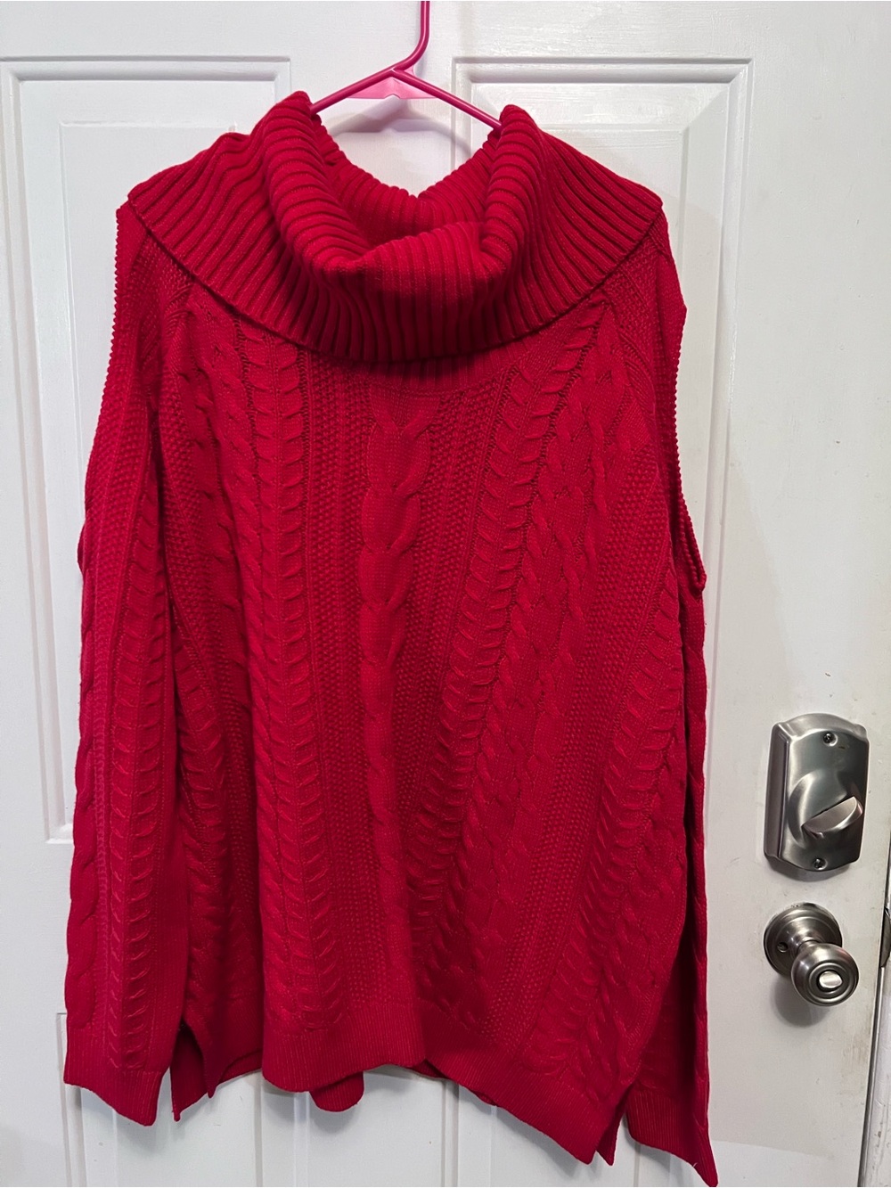 NWT Crown & Ivy Curvy 3X Red Cold Shoulder Cowl Neck Cable Knit Sweater $72.50